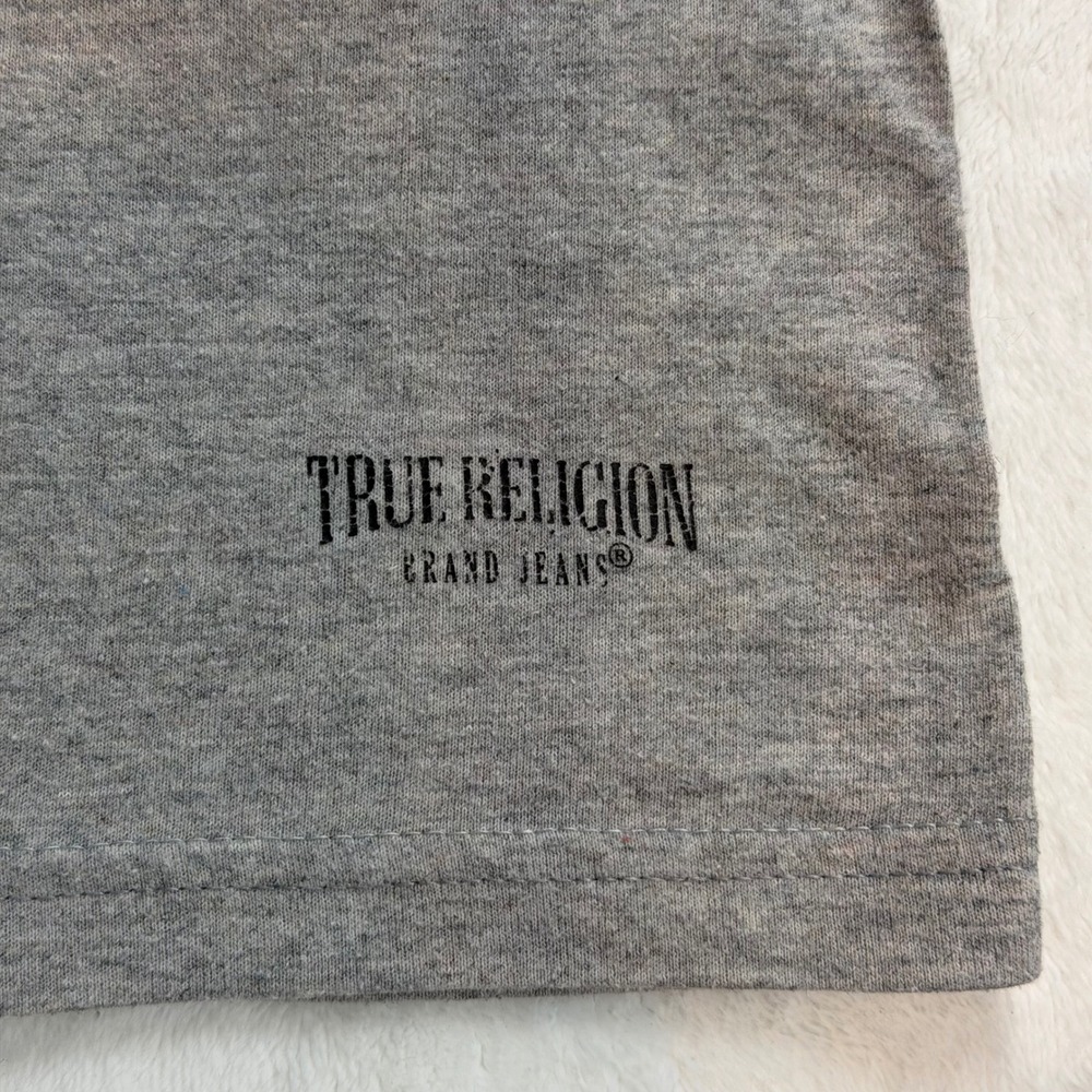 True Religion T-Shirt Mens Medium Gray Good Horseshoe Sleeve Logo Crewneck Tee‎ - Picture 5 of 7